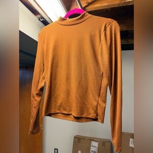 Women's Orange Ribbed Turtleneck Top